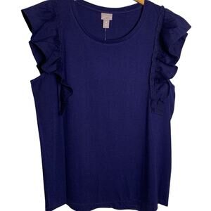 Chico's Top Women's Size 4 Splash Spot Ruffle Sleeve Midnight Scoop Neck NWT